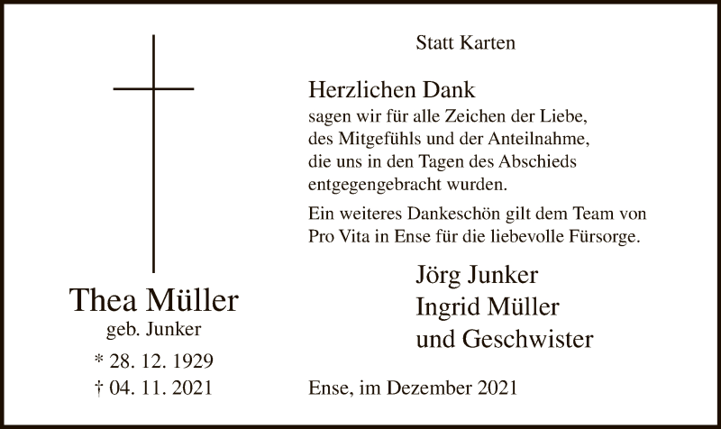 Traueranzeigen Von Thea M Ller Trauer Nrw
