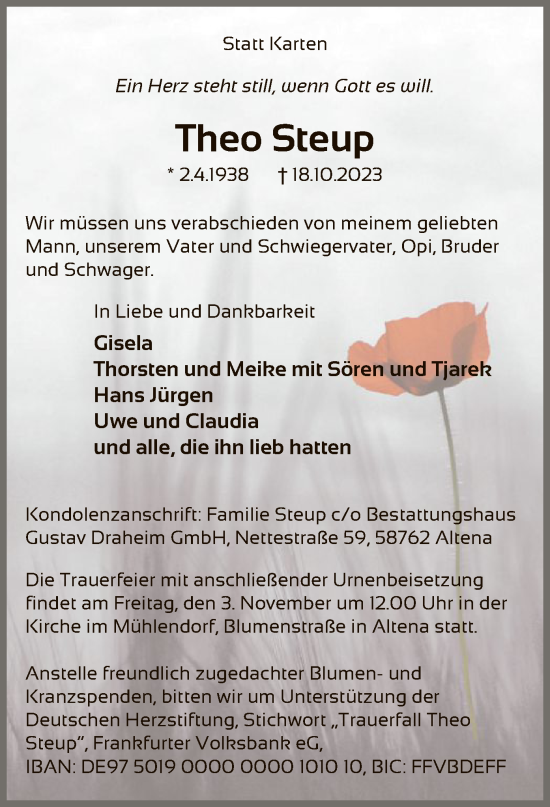 Traueranzeigen Von Theo Steup Trauer Nrw