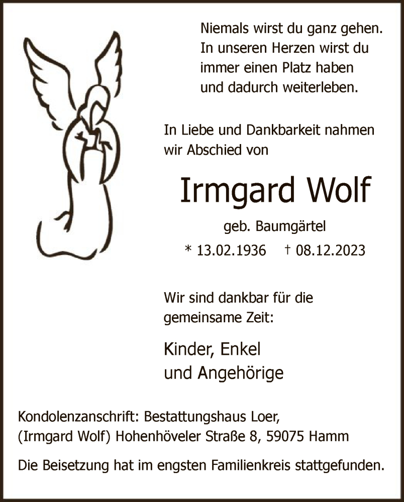 Traueranzeigen Von Irmgard Wolf Trauer Nrw