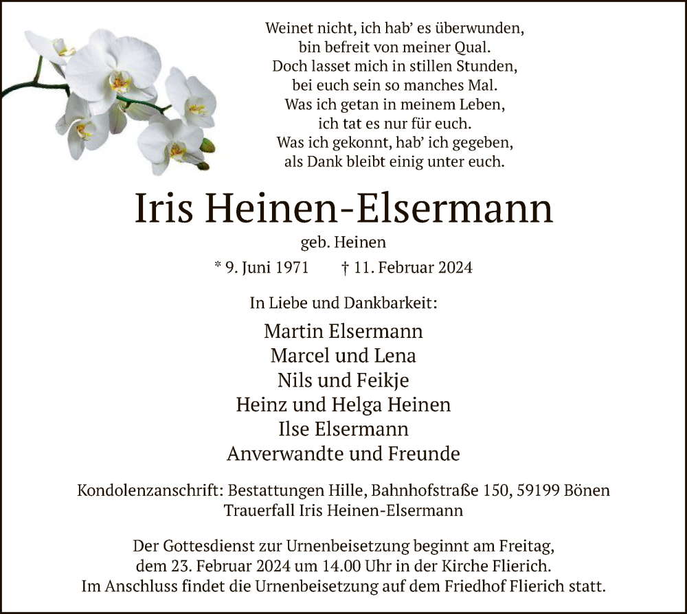 Traueranzeigen Von Iris Heinen Elsermann Trauer Nrw