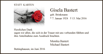 Traueranzeige von Gisela Bastert
