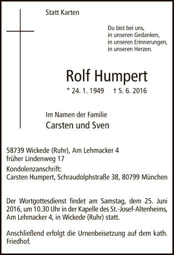 Traueranzeige von Rolf Humpert