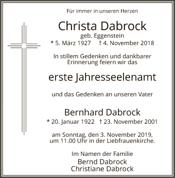 Traueranzeige von Christa und Bernhard Dabrock