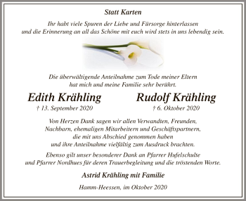 Traueranzeige von Edith und Rudolf Krähling