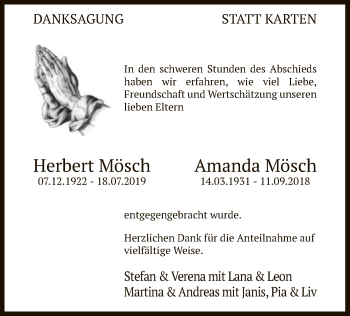 Traueranzeige von Herbert und Amanda Mösch
