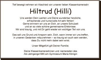 Traueranzeige von Hiltrud 