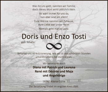 Traueranzeige von Doris und Enzo Tosti