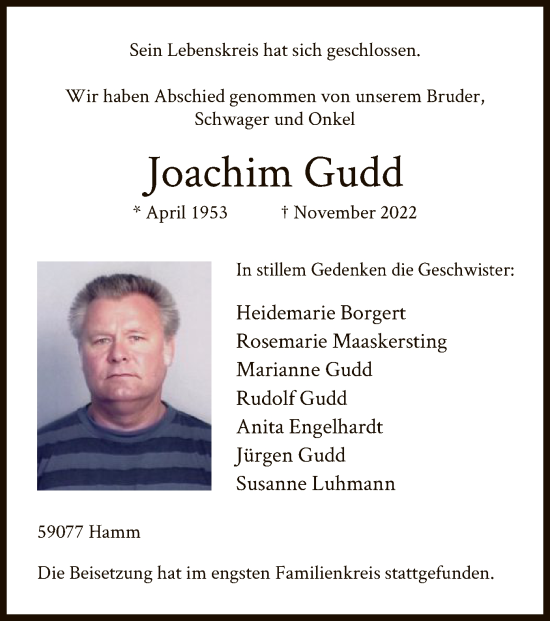 Traueranzeige von Joachim Gudd