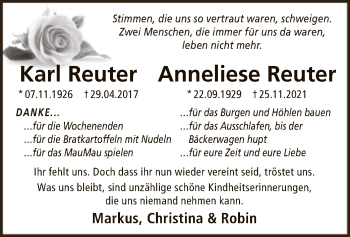 Traueranzeige von Karl und Anneliese Reuter
