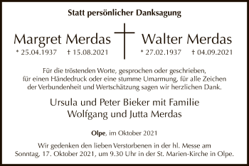 Traueranzeige von Margret und Walter Merdas