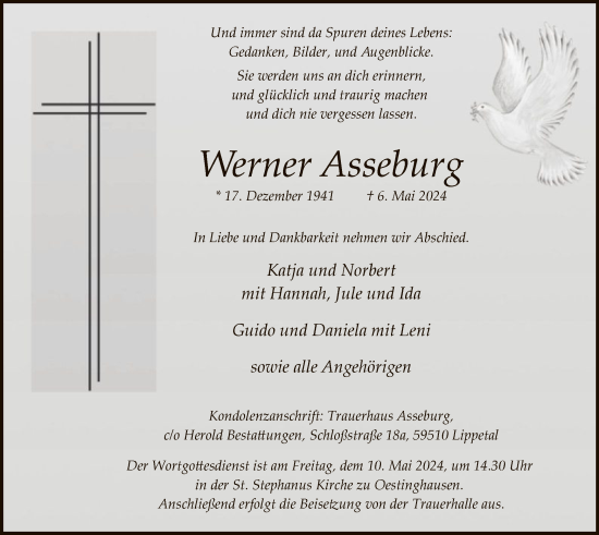 Traueranzeige von Werner Asseburg