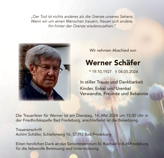 Traueranzeige von Werner Schäfer
