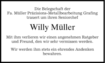 Traueranzeige von Willy Müller von WESTFÄLISCHER ANZEIGER