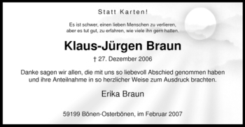 Traueranzeige von Hans-Jürgen Braun von WESTFÄLISCHER ANZEIGER