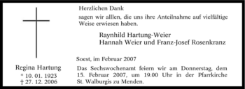 Traueranzeige von Regina Hartung von WESTFÄLISCHER ANZEIGER