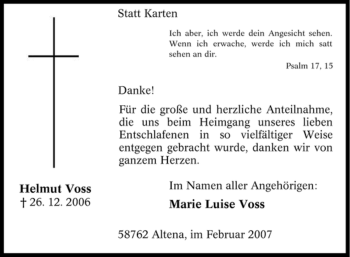 Traueranzeige von Helmut Voss von WESTFÄLISCHER ANZEIGER