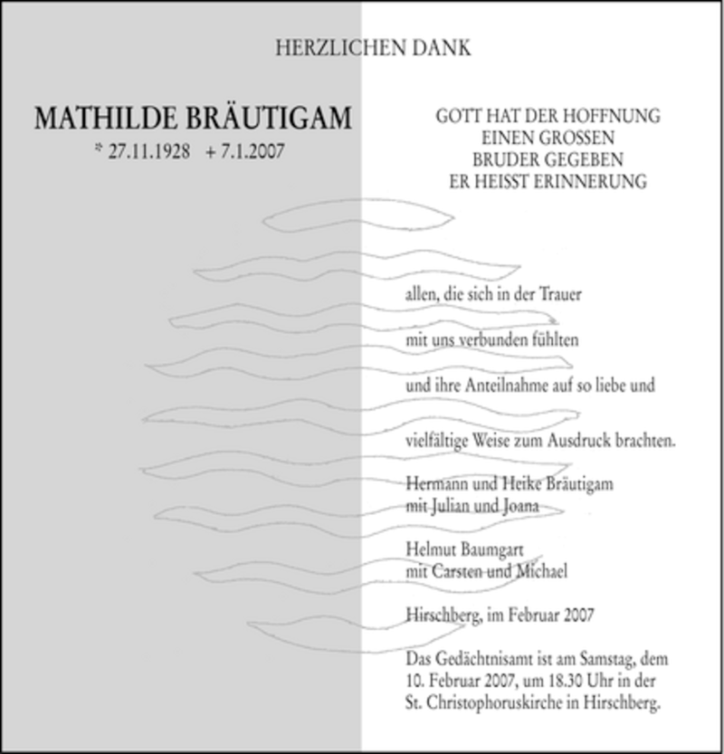  Traueranzeige für Mathilde Bräutigam vom 03.02.2007 aus WESTFÄLISCHER ANZEIGER