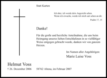 Traueranzeige von Helmut Voss von WESTFÄLISCHER ANZEIGER