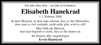 Traueranzeige von Elisabeth Hanekrad von WESTFÄLISCHER ANZEIGER