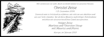 Traueranzeige von Christel Zeise von WESTFÄLISCHER ANZEIGER