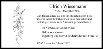 Traueranzeige von Ulrich Wiesemann von WESTFÄLISCHER ANZEIGER