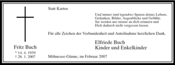 Traueranzeige von Fritz Buch von WESTFÄLISCHER ANZEIGER