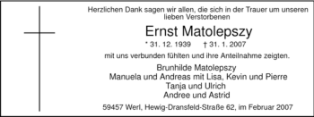 Traueranzeige von Ernst Matolepszy von WESTFÄLISCHER ANZEIGER