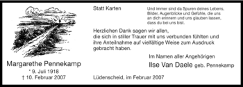 Traueranzeige von Margarethe Pennekamp von WESTFÄLISCHER ANZEIGER
