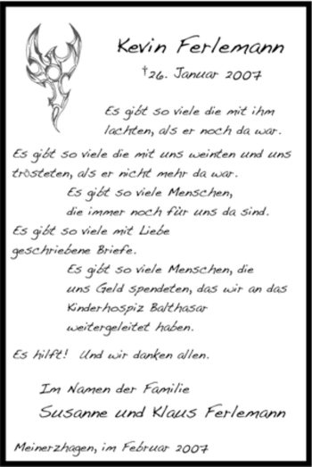 Traueranzeige von Kevin Ferlemann von WESTFÄLISCHER ANZEIGER