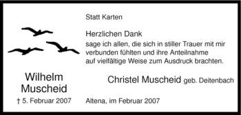 Traueranzeige von Wilhelm Muscheid von WESTFÄLISCHER ANZEIGER