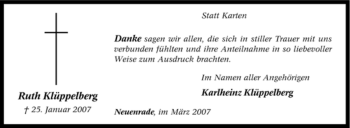 Traueranzeige von Ruth Klüppelberg von WESTFÄLISCHER ANZEIGER