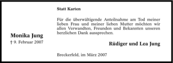 Traueranzeige von Monika Jung von WESTFÄLISCHER ANZEIGER
