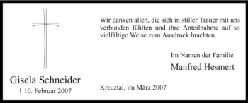Traueranzeige von Gisela Schneider von WESTFÄLISCHER ANZEIGER