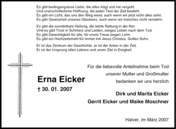Traueranzeige von Erna Eicker von WESTFÄLISCHER ANZEIGER