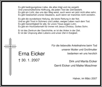 Traueranzeige von Erna Eicker von WESTFÄLISCHER ANZEIGER