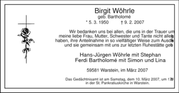 Traueranzeige von Birgit Wöhrle von WESTFÄLISCHER ANZEIGER