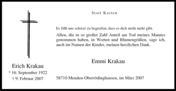 Traueranzeige von Erich Krakau von WESTFÄLISCHER ANZEIGER