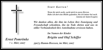 Traueranzeige von Ernst Pomrönke von WESTFÄLISCHER ANZEIGER