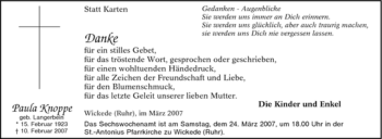 Traueranzeige von Paula Knoppe von WESTFÄLISCHER ANZEIGER