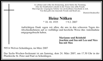 Traueranzeige von Heinz Nölken von WESTFÄLISCHER ANZEIGER