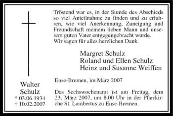 Traueranzeige von Walter Schulz von WESTFÄLISCHER ANZEIGER