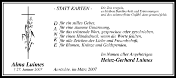 Traueranzeige von Alma Luimes von WESTFÄLISCHER ANZEIGER