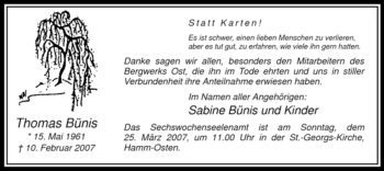 Traueranzeige von Thomas Bünis von WESTFÄLISCHER ANZEIGER