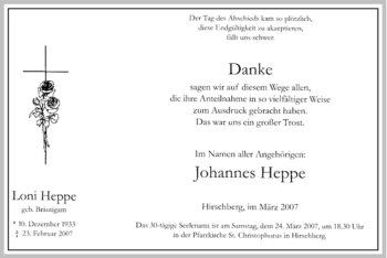 Traueranzeige von Loni Heppe von WESTFÄLISCHER ANZEIGER