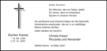 Traueranzeige von Günter Kaiser von WESTFÄLISCHER ANZEIGER