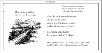 Traueranzeige von Renate von Rüden von WESTFÄLISCHER ANZEIGER