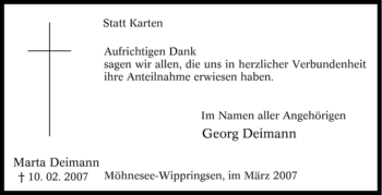 Traueranzeige von Marta Deimann von WESTFÄLISCHER ANZEIGER