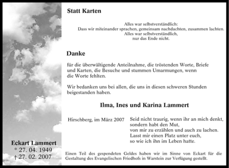  Traueranzeige für Eckart Lammert vom 24.03.2007 aus WESTFÄLISCHER ANZEIGER