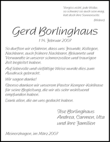 Traueranzeige von Gerd Borlinghaus von WESTFÄLISCHER ANZEIGER