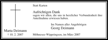 Traueranzeige von Marta Deimann von WESTFÄLISCHER ANZEIGER